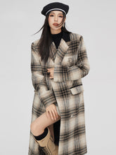 (Final Sale) Coffee Woolen Plaid Coat - CHINASQUAD