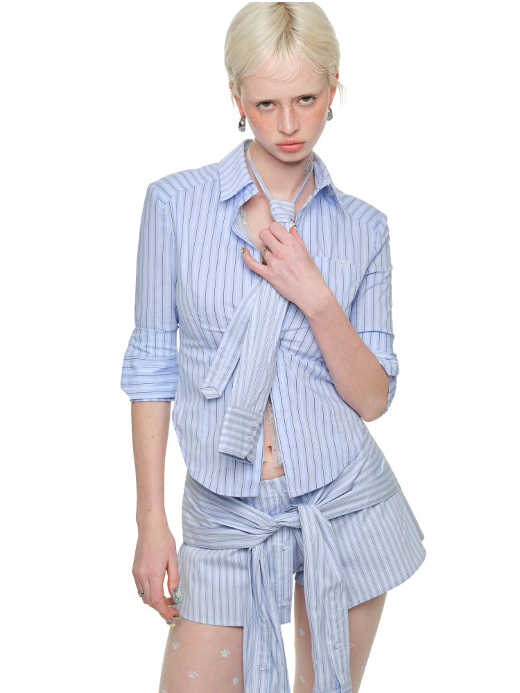 Faux Two-Piece Buttoned Slim Fit Shirt &amp; Skirt Set