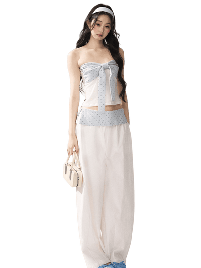 Strapless Top & Relaxed Wide-Leg Pants Set
