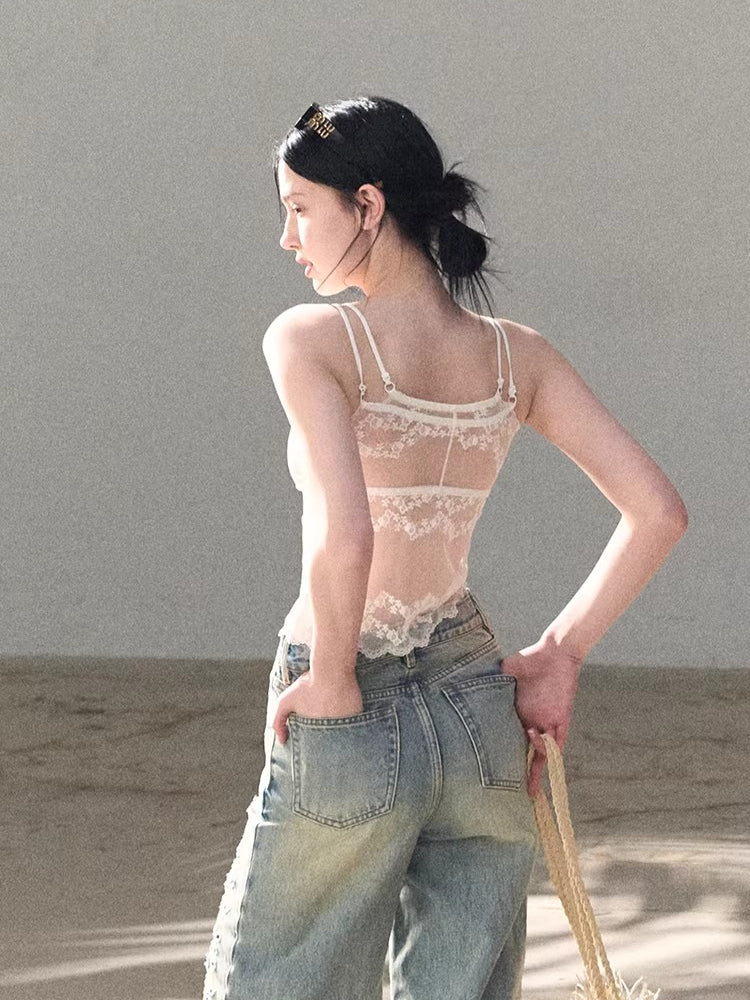 French Satin Lace Backless Camisole