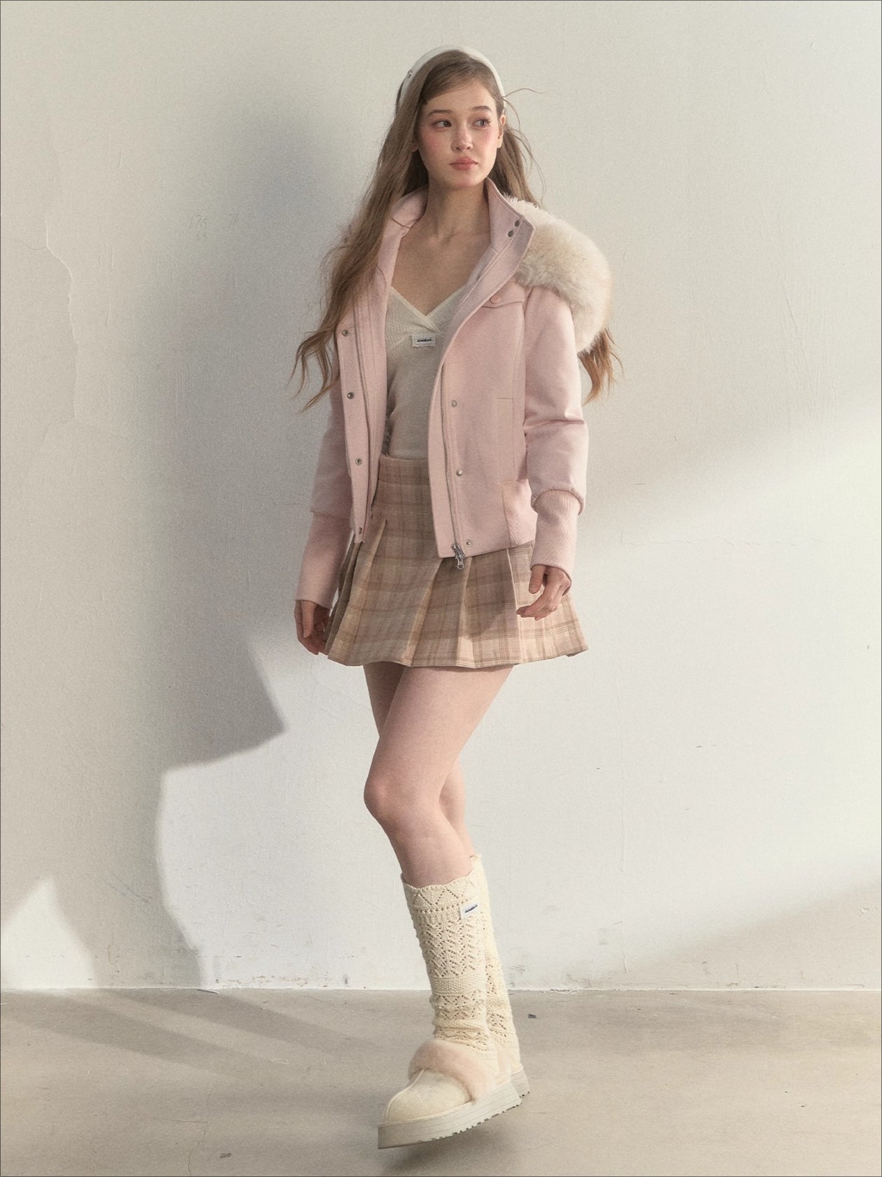 Fleece-Lined Faux Fur Collar Hooded Jacket