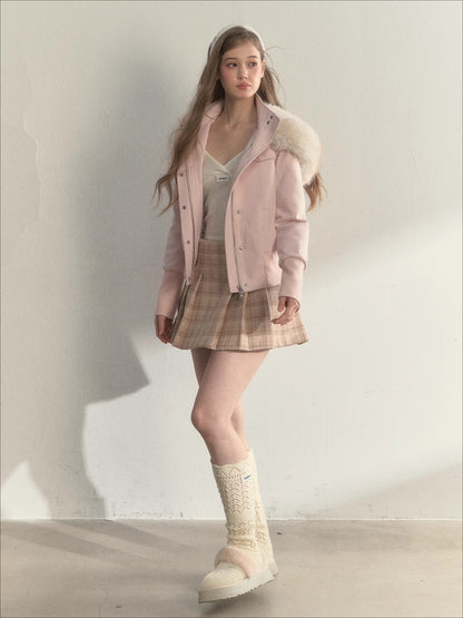 Fleece-Lined Faux Fur Collar Hooded Jacket