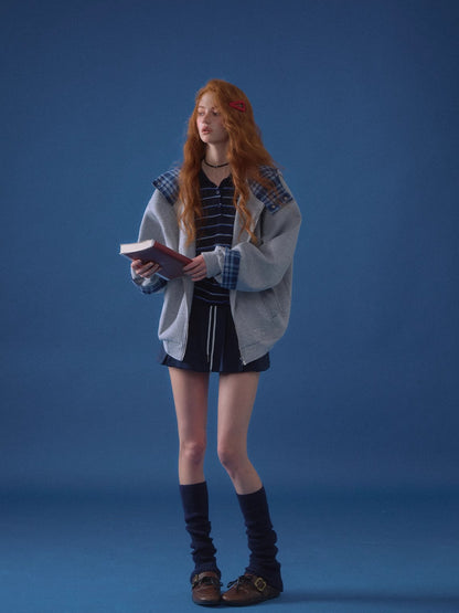 Patchwork Loose Embroidered Zip-Up Hoodie