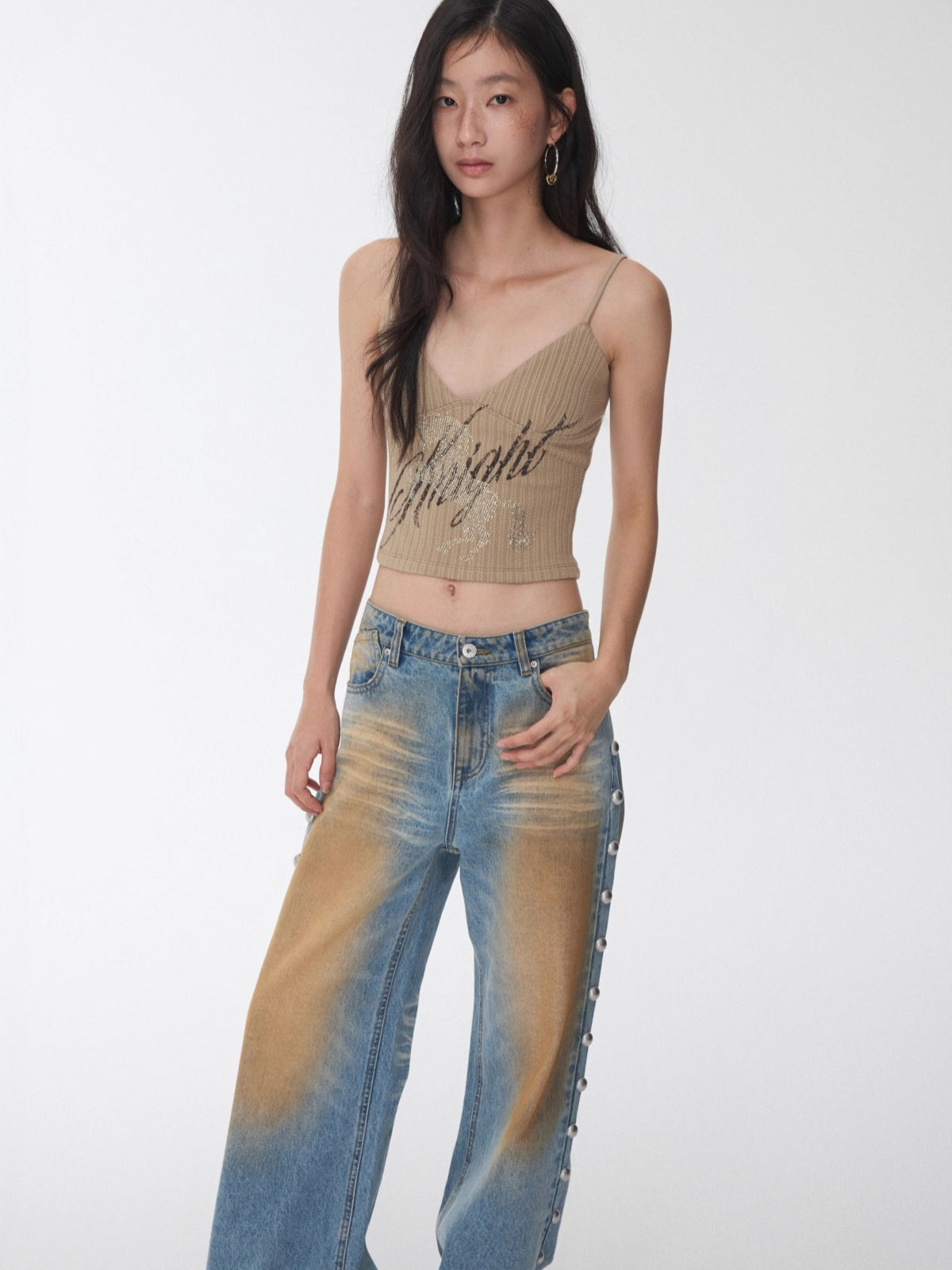 Knight Horse Rhinestone Cable-Knit Camisole