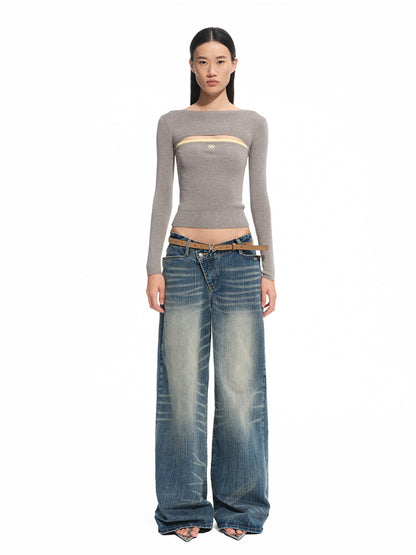 Washed Denim Low-waist Wide-leg Pants - CHINASQUAD