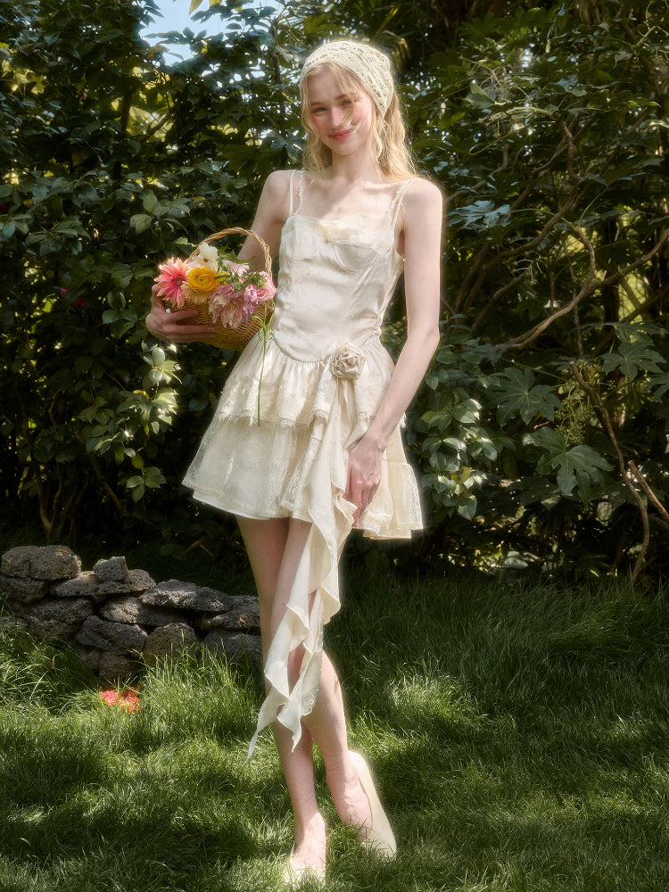 Cloud - like Lace Jacquard Little White Dress - CHINASQUAD