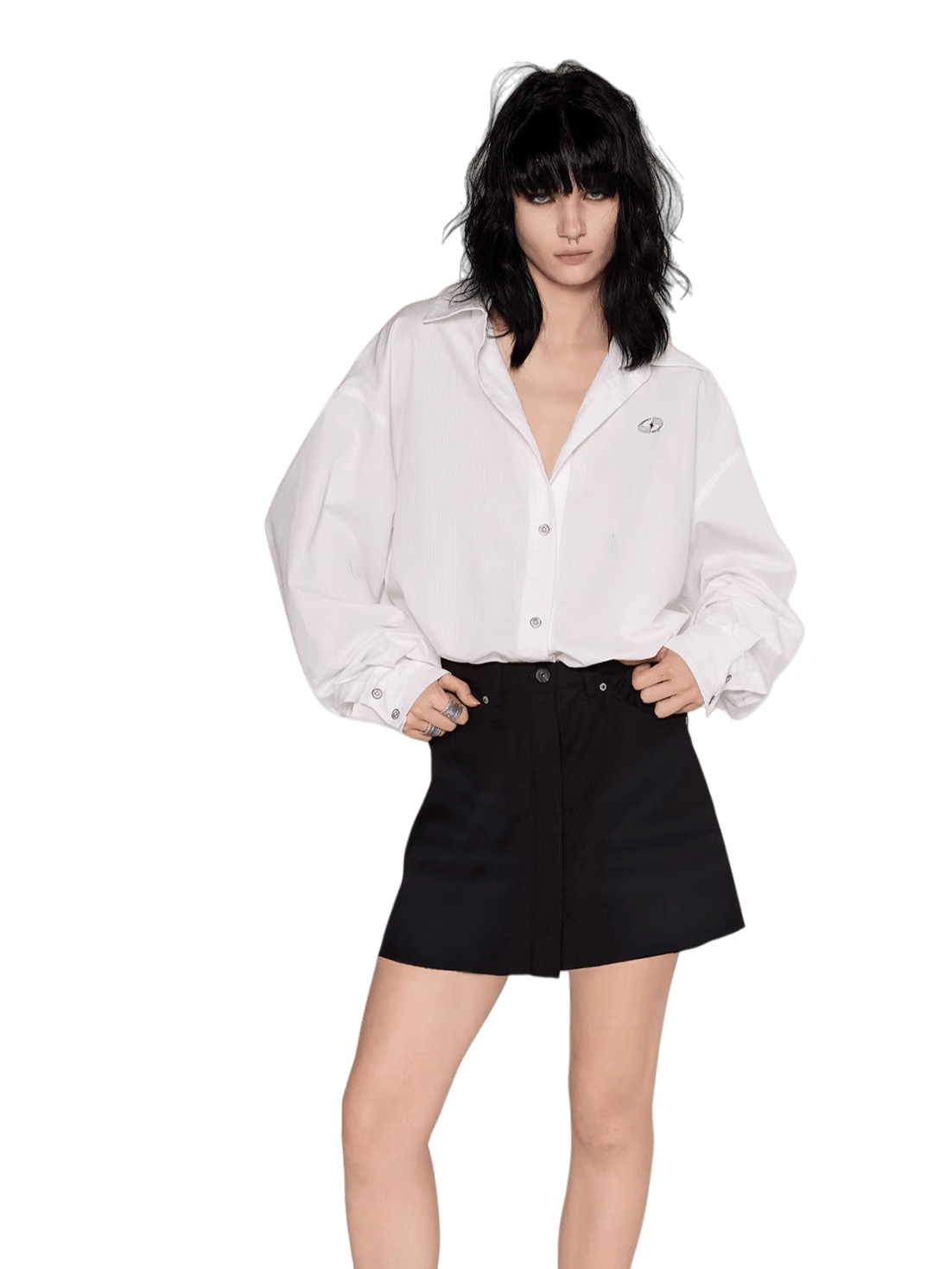 Washed Patchwork Faux Two-Piece Shirt Dress