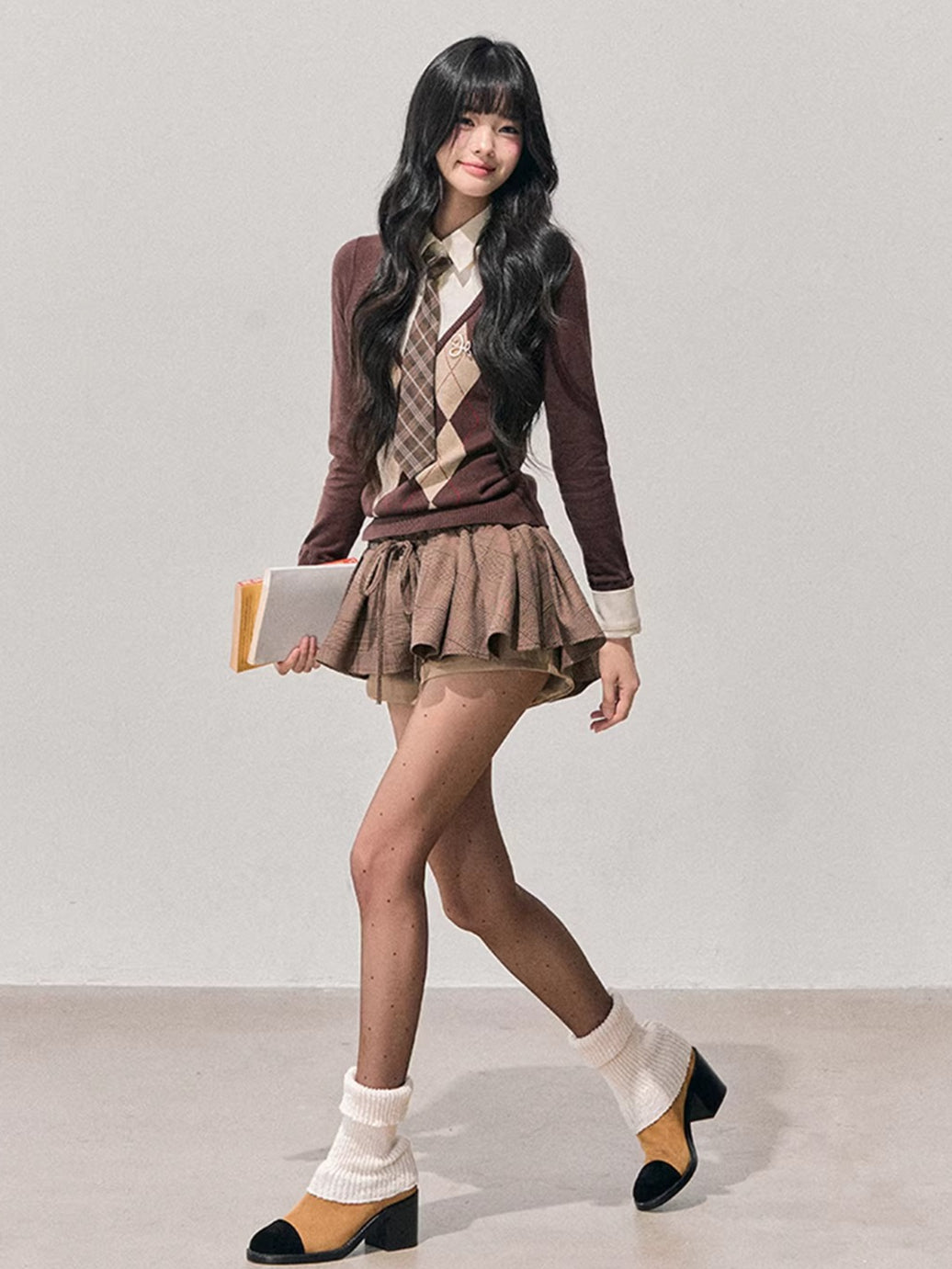 Two-in-One American Argyle Knit Sweater