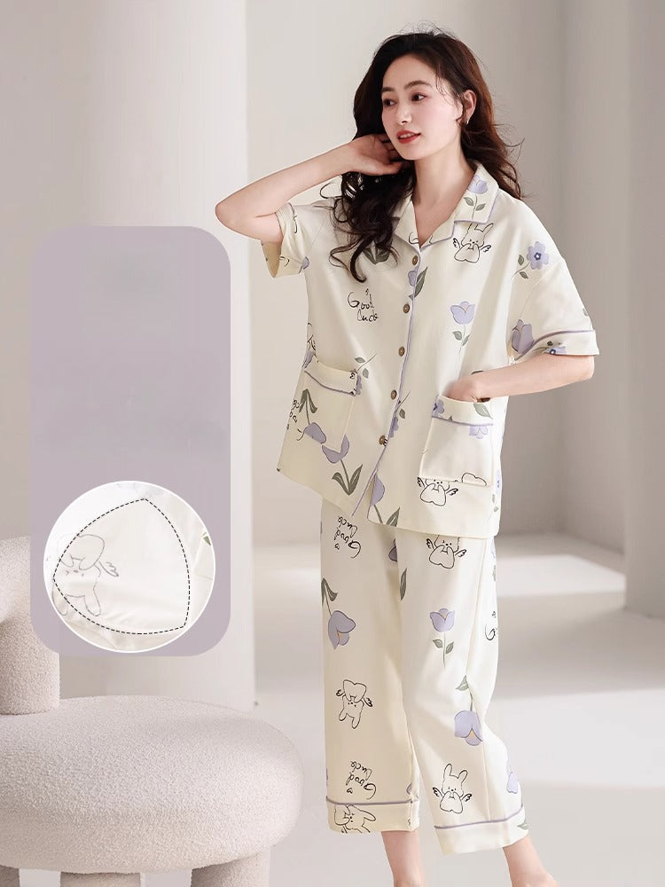 Cute Short-sleeved Cotton Home Loungewear Set