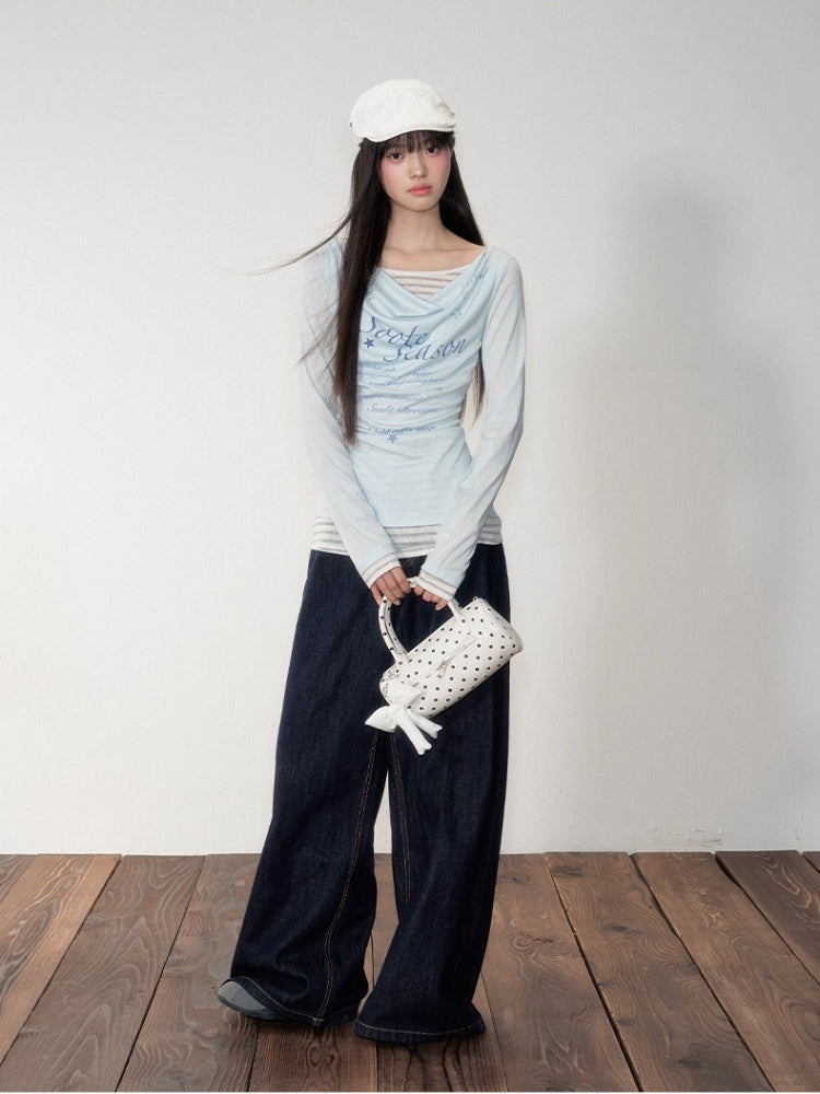 Two-piece Printed Fitted Long-sleeve T-shirt