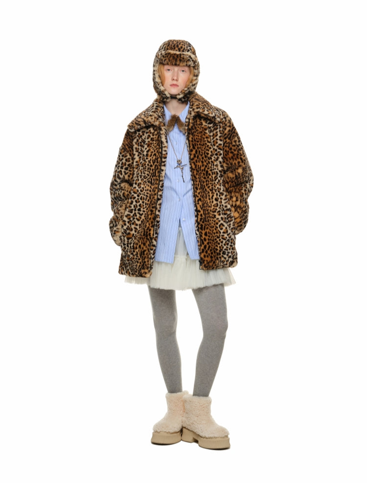 Vintage Leopard Faux Fur Quilted Coat