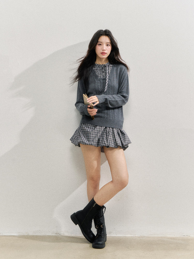 Checkered Ruched Tulip Skirt Pants
