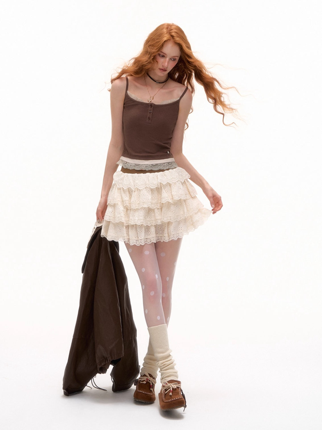Lace Trim Layered-Effect Contrast Tank Top