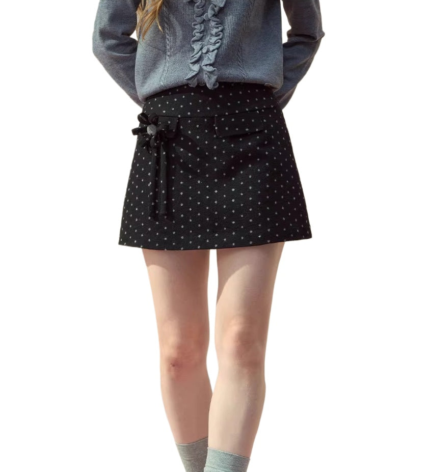 Wool Polka Dot A-line Mini Skirt - CHINASQUAD