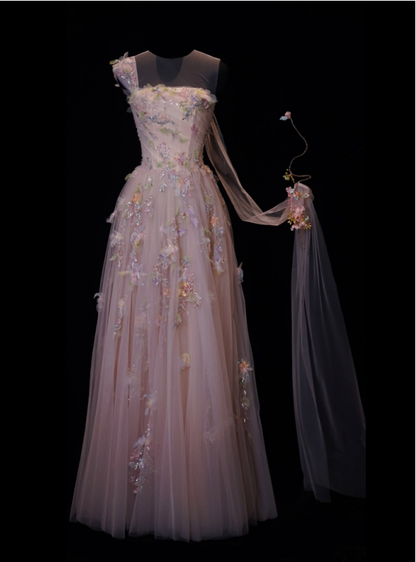 Blush Whisper Embroidered Tulle Gown