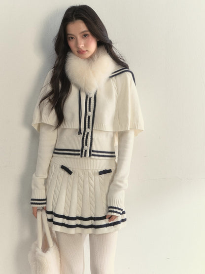 Nautical Cable-Knit Vintage Cape &amp; Skirt Set