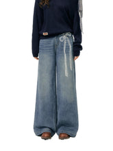 Lace Printed Wide-Leg Jeans - CHINASQUAD