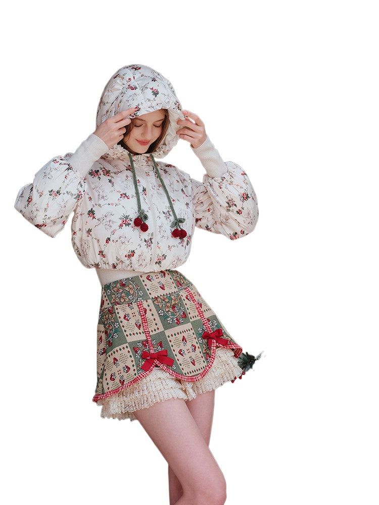 French Playful Quilted Down Dress &amp; Jacket Set