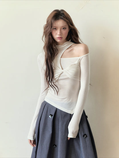 Cut-Out Tencel Long Sleeve T-shirt