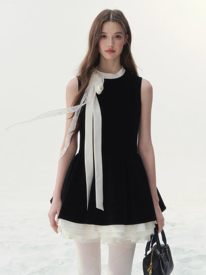 Piano-Key Bow Puff Mini Dress