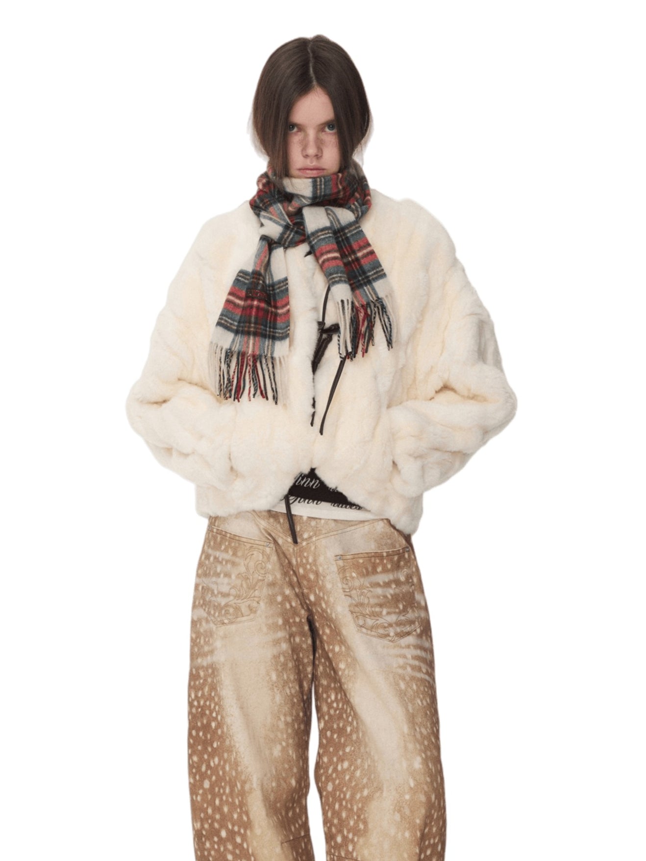 Fur Panel Horn-Buckle Jacket