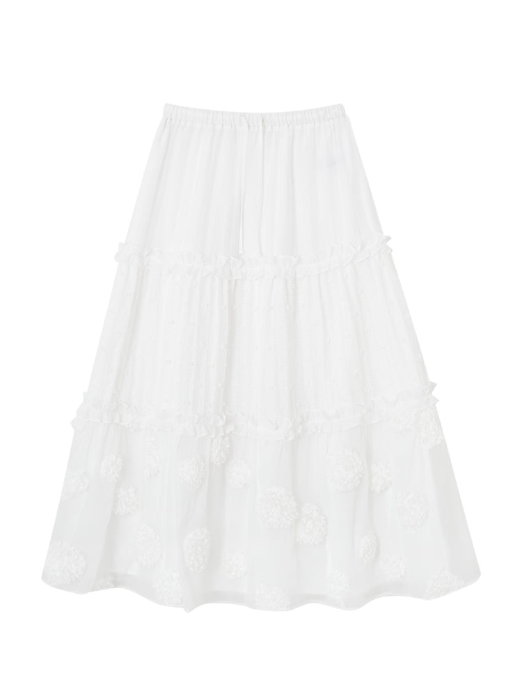 White Waist-Cinching Puff Cake Skirt