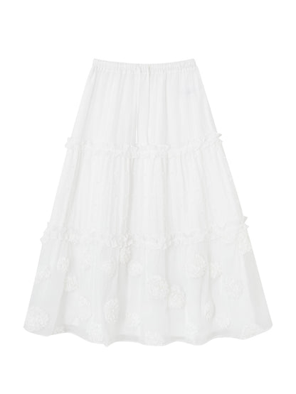 White Waist-Cinching Puff Cake Skirt