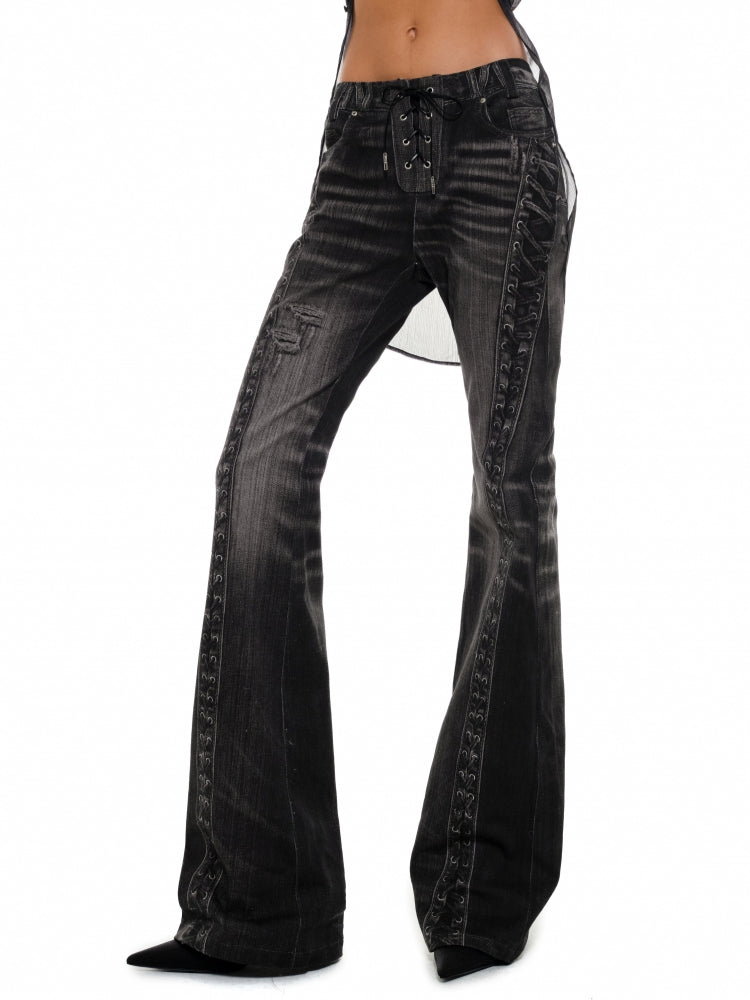 Black Distressed Washed Flared &amp; Bell-Bottom Pants