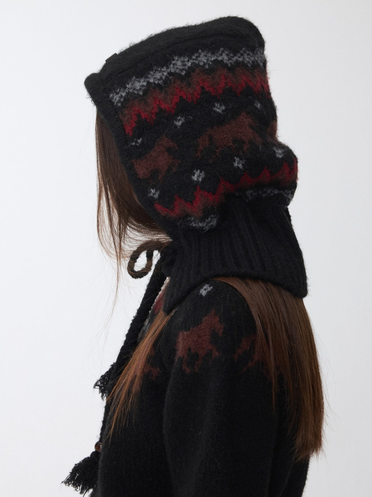 Fair Isle Pony Jacquard Knit Balaclava Hat