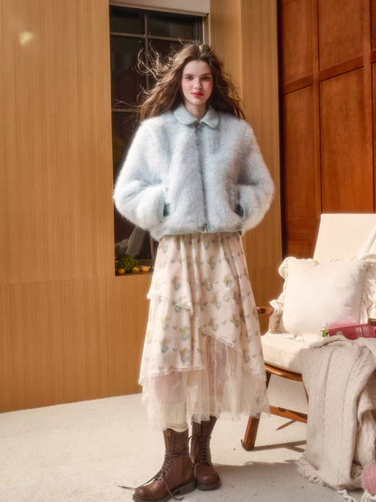 Faux Leather Peter Pan Collar Jacket