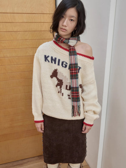 Fair Isle Icelandic Off-Shoulder Chunky Knit Sweater