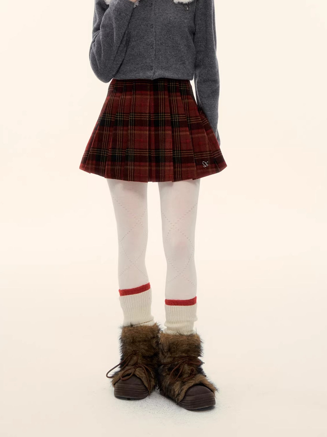Vintage Red Plaid Wool-Blend Mini Skirt