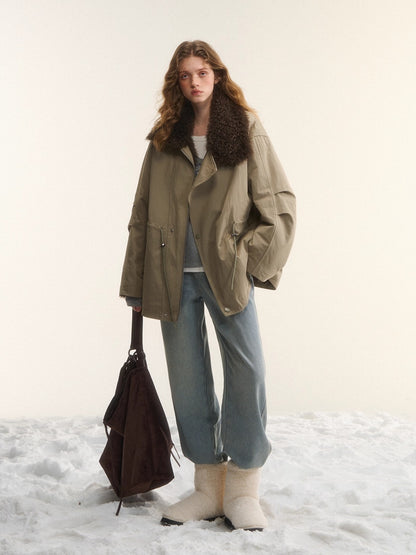 Faux-Fur Oversized Collar Jacket