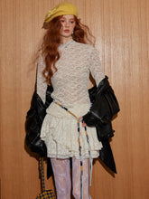 Ruffled Hem Floral Lace Mock Neck Blouse - CHINASQUAD