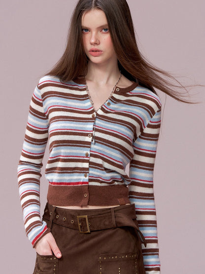 Contrast Striped Wool-Blend Knit Cardigan