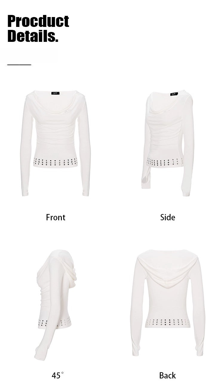Long-Sleeve Studded Rhinestone Fitted T-Shirt