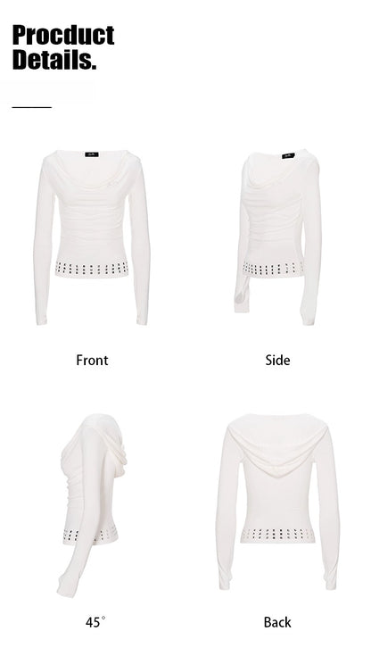 Long-Sleeve Studded Rhinestone Fitted T-Shirt