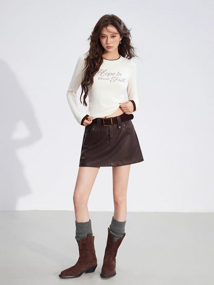 Dual-Layer Letter Embellished Slim-Fit T-Shirt