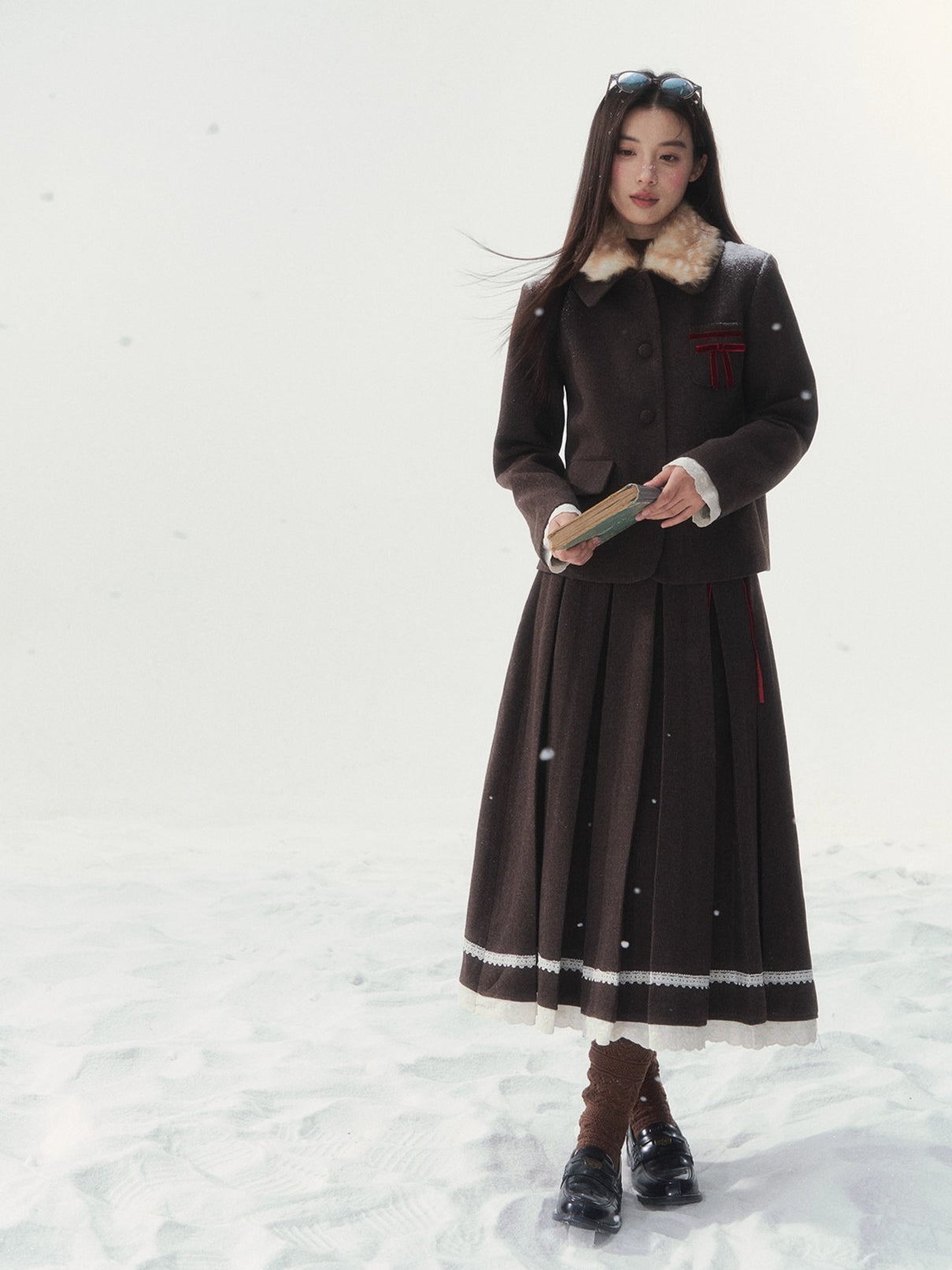 Vintage Wool Coat &amp; Pleated Skirt Set