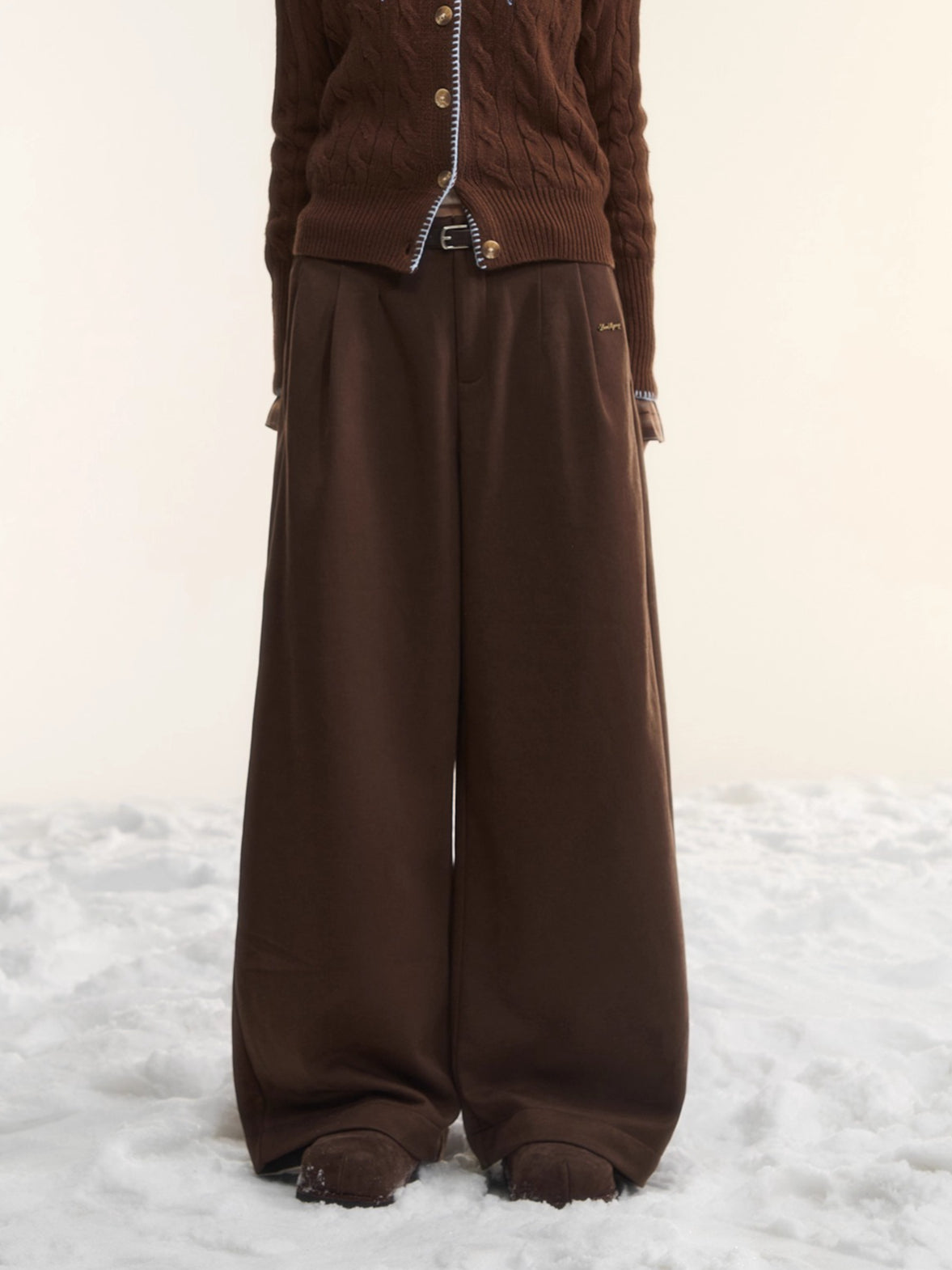 Fleece-Lined Relaxed Belted Trousers