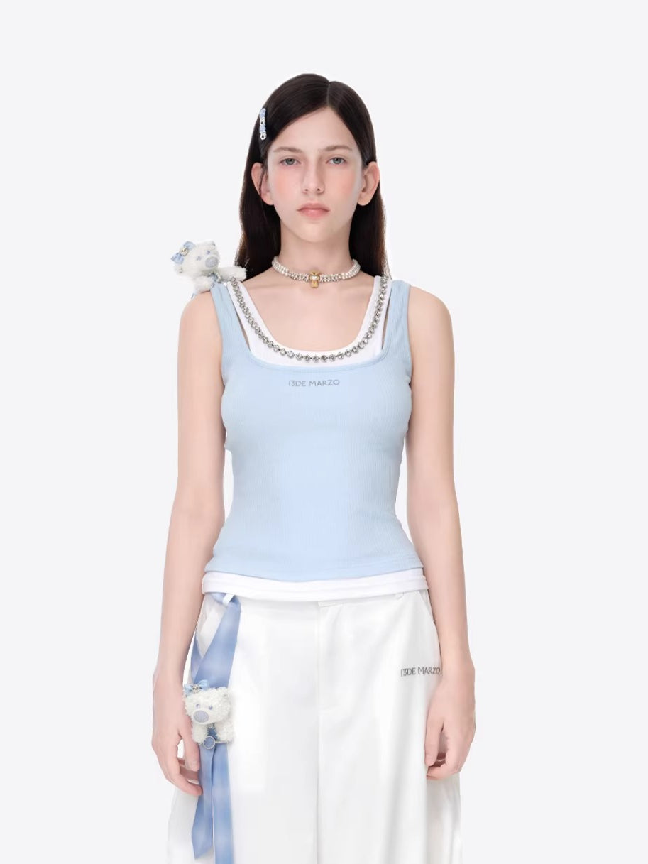 Gemstone-Collar Fitted Cropped Camisole