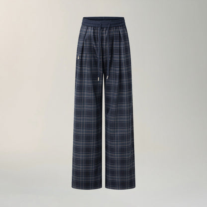 Elastic Waist Plaid Panel Wide-Leg Trousers