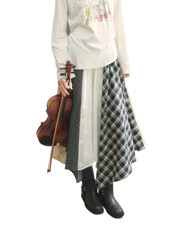 Patchwork Contrast Irregular Midi Skirt Set