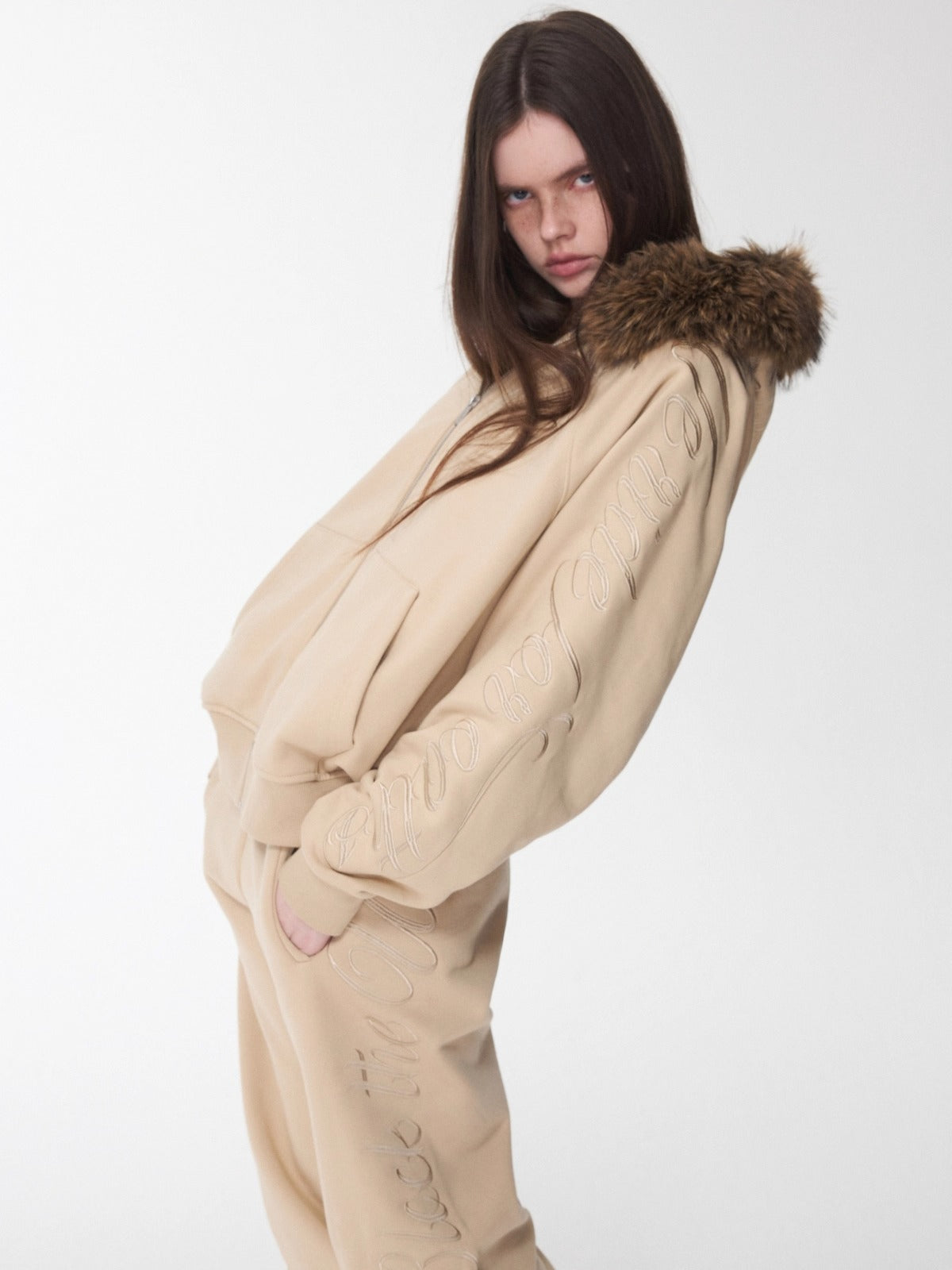 Faux-Fur Sweatshirt &amp; Jogger Set