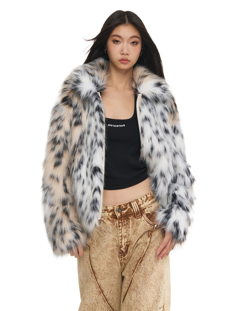 Snow Leopard Faux Fur Jacket