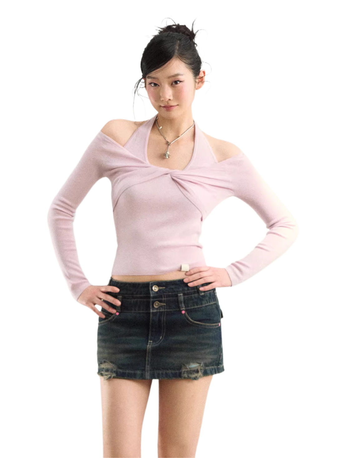 Off-Shoulder Halter Knit Top