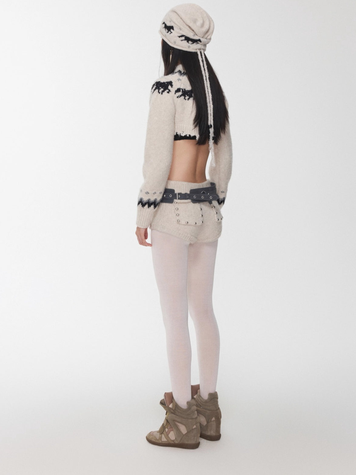 Fair Isle Pony Jacquard Knit Short Cardigan &amp; Shorts Set