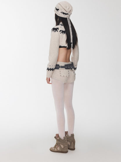Fair Isle Pony Jacquard Knit Short Cardigan &amp; Shorts Set