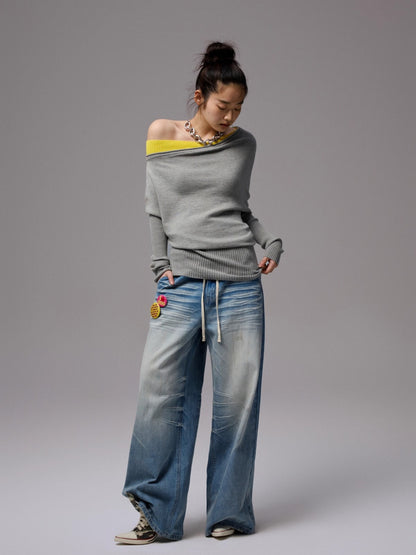 Asymmetric Contrast Knit Dress