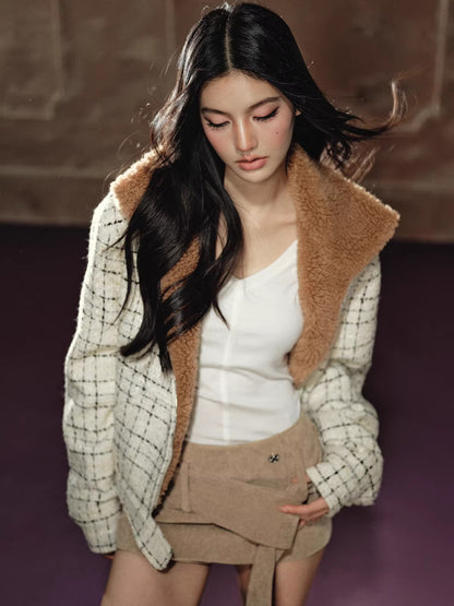 Faux Shearling Collar Wool-Blend Padded Jacket